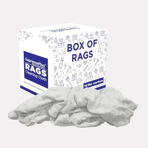 SupremePlus Recycled White Terry Cloth Rags (10 lbs. Box) - High Absorbent Terry Towel Cleaning Rags for Cleaning House, Industrial & Workshops, Bulk Shop Rag