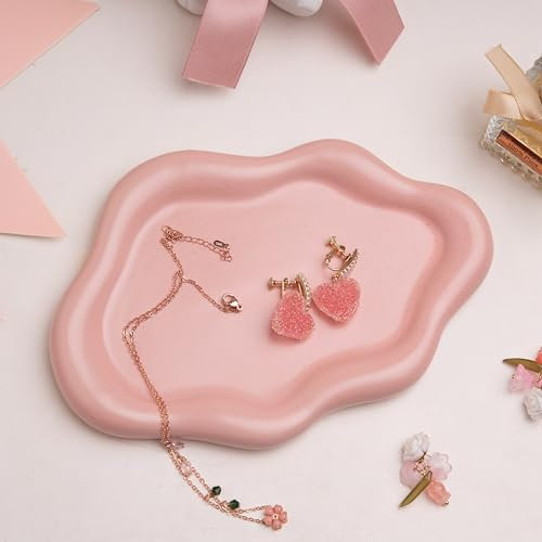 Lynagert Portagioie a forma di nuvola, vassoio per gioielli in ceramica, per anelli, orecchini, collane, organizer, festa della mamma, Ringraziamento, Natale, compleanno, damigella d'onore (rosa)