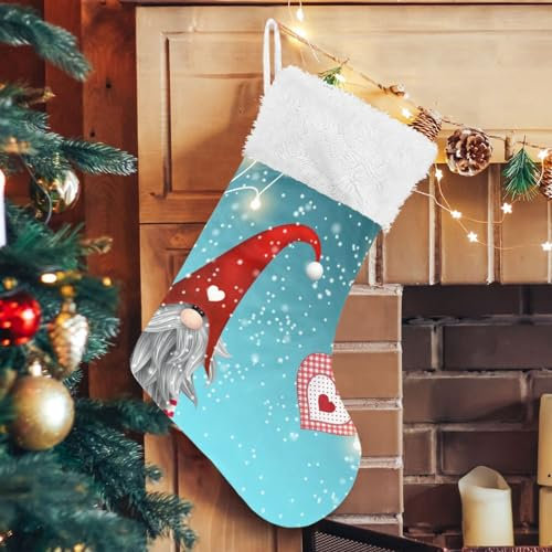 Weihnachtsstrumpf, personalisierte Weihnachtsstrümpfe, skandinavische Weihnachten, traditioneller Zwerg Tomte, stehend mit rotem Herz, 45 cm, große Weihnachtsstrümpfe, Dekorationen, hängende