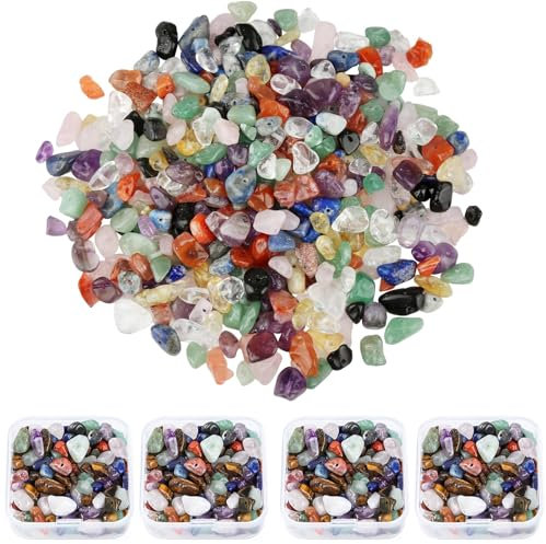 4 Box/750 Stück Edelstein Perlen Unregelmäßige Crystal Gemstone Beads Kristalle 5-8mm Edelsteine mit Loch Edelstein Perlen zum Auffädeln für Auffädeln DIY Armbänder Halskette Schmuck basteln etc.