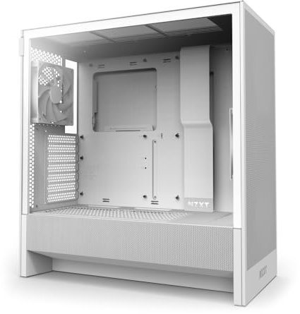 NZXT H5 Flow - Compact ATX Mid-Tower PC Gaming Case - High Airflow - 2 x 120mm Fans Included - 360mm Front & 240mm Top Radiator Support - Cable Management System - Tempered Glass - White