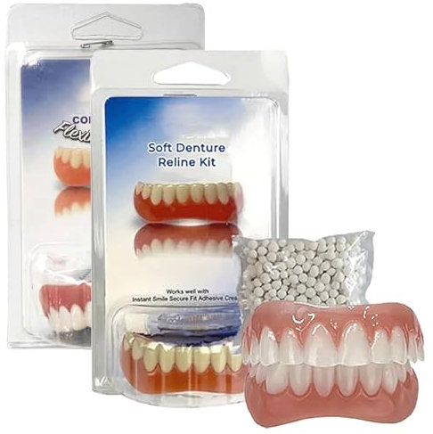 Vumela Unterfütterungsset für Weiche Prothesen, Prothesen-Silikon-Reline-Kit, Fivfivgo Weichbleibende Prothese Reline Kit, Snap on Dentures Silikon Zahnersatz Oben Unten (1Set)