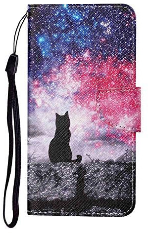 Draamvol for iPhone 16 Case Wallet Shockproof PU Leather Flip Kickstand Bumper Magnetic Closure Soft TPU Inner Phone Cover for iPhone 16 Phone Case with Card Holder, Sky Cat