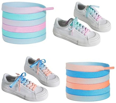 EQLEF Lacets Arc en Ciel, 2 paires de Lacets Colorés Dégradés pour Filles Semelle Plate Lacets Colorés 120cm 5-6 Trous Sneakers Casual Shoes Canvas Shoes