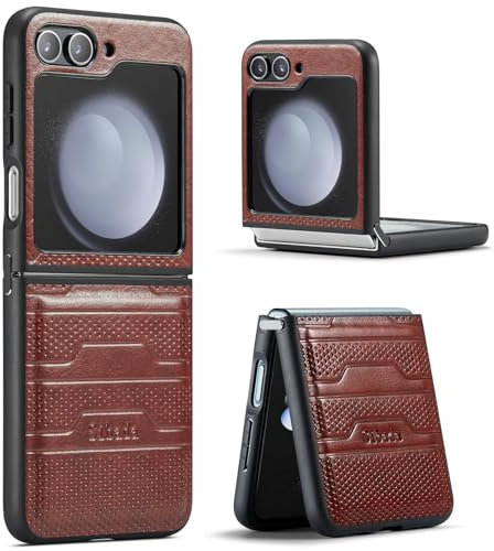 Sibada Progettata per Samsung Galaxy Z Flip6, custodia in pelle con cerniera di collegamento, custodia antiurto per Samsung Z Flip 6 (2024), marrone