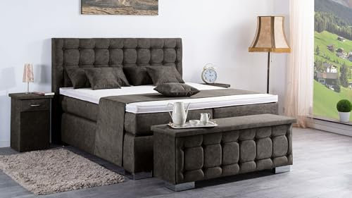 Boxspringbett Lanz 240x220, DS-Anthracite, 7-Zohnen Taschenfederkernmatratze, Ergoflex - Inklusive Aufbau - Deutscher Hersteller