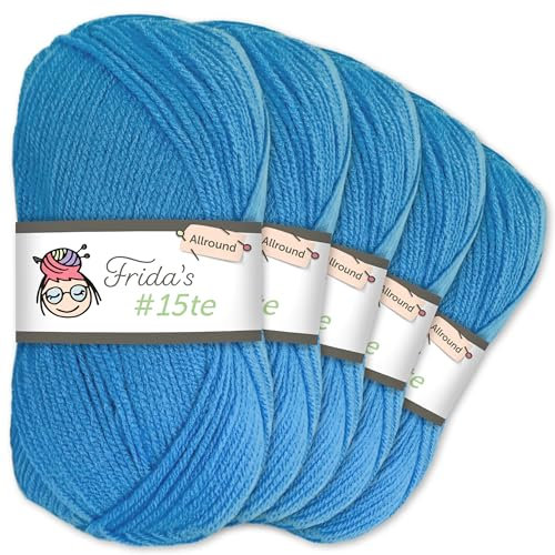Frida's Wollhaus Frida's 5 x 100 g #15te Allround Basic Garn Babygarn Wolle Stricken Häkeln weich 45 Farben (224 | Mittelblau)