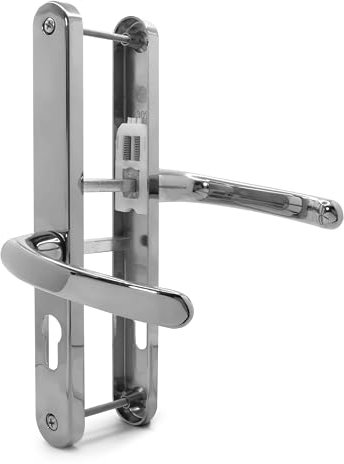 TSS UPVC Door Handles Set - Lever Offset Lever - 48mm / 87mm PZ (Centres) - 240mm Screw to Screw - Backplate 270mm X 32mm - Replacement UPVC Door Handles - PVC Door Handle (Polished Chrome)