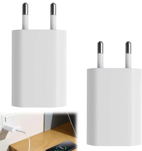 2 Pièces Chargeur Secteur USB, 5V/1A Adaptateur de Rapide Prise Universel, Embout Chargeur Adaptateur Prise USB C pour i Phone 6/7/8/11/X/Samsung Galaxy/Hua-wei/Xiaomi/Smartwatch