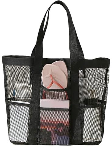BPTRKOM 1 Stück Große Strandspielzeug-Tasche –für Sand- & Wasserspielzeug | Praktischer Aufräumsack für Strand, Picknick, Schwimmbad & Familienurlaub | Ideal als Wäschesack(Schwarz)
