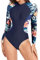 SHAPERIN Langarm Badeanzug Damen Rundhals Einteilige Bademode Mit Reißverschluss Vorne Rash Guard Schwimmanzug für Wasser Strand Surfen Blau 2# XL