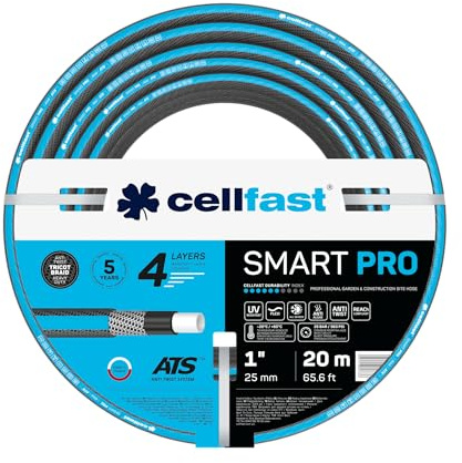 CELLFAST SMART PRO Gartenschlauch ATS, 4-lagig, flexibel, 1 20 m | ATS Trikotgewebe, flexibel, UV- und algenfest, Gartenbewässerung, robuster Schlauch für Garten und Bewässerung