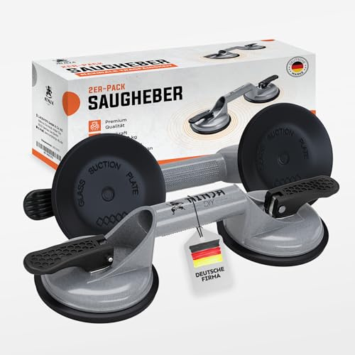 Saugheber - 2er Pack - 120kg tragfähiger Glasheber aus Alluminium, Vakuumheber für den Transport von Glas, Laminat, Scheiben und Fliesen, Ergonomisch & rutschfest Silber