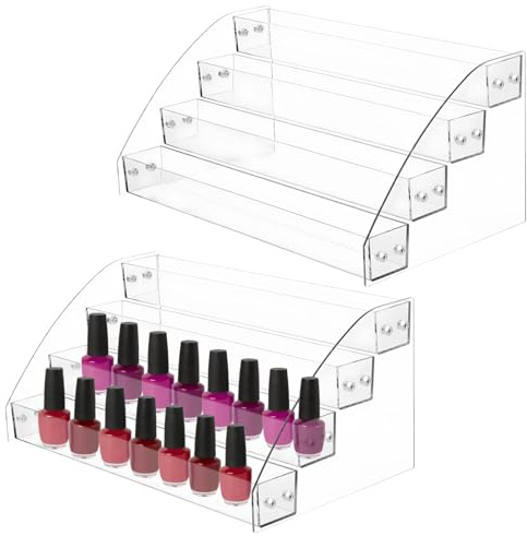 YOFAPA 2 Pcs Acrylic Paint Organizers, 4-Tier Clear Nail Polish Storage Stands, Craft Paint Bottle Holders, Essential Oil Display Racks for Art Supplies & Makeup Organization, 12.2 x 7.1 x 5.5