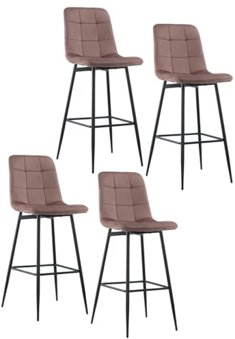 Mediawave Store - Set 4 Sgabelli Bar e Cucina in Velluto Morbido VELVETTE | Design Moderno con Schienale Alto e Robusta Struttura in Metallo Nero | Poggiapiedi Integrato (Rosa antico)