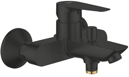 GROHE StartEdge, Badewannenarmatur (Duscharmatur für Badewanne, Auto-Umstellung Wanne/Brause, integriertes Rücklaufventil, Metallhebel, S-Anschlüsse, Mischbatterie), mattschwarz, 241982431