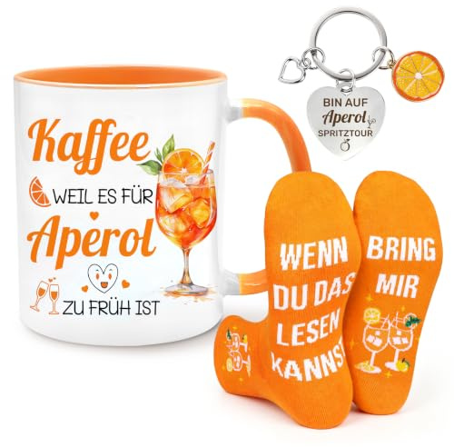 Bingtoo Aperol Geschenk, Aperol-Tasse, Socken und Schlüsselanhänger, Aperol Spritz Geschenk für Frauen, Männer, Freunde