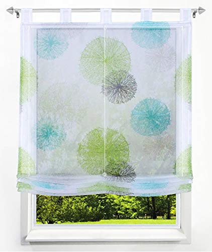 Raffrollo mit Kreis-Motiven Druck Design Rollos Voile Transparent Vorhang (BxH 140x140cm, Grün Kreis mit Schlaufen)