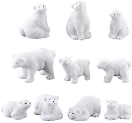 NUOBESTY 10 Stücke Mini Bär Figur Weihnachten Miniatur Deko Eisbär Spielzeug Feen Garten Tier Tierfigur Dekofigur Weihnachtsfiguren Tischdeko Blumentopf Micro Landschaft Dekoration