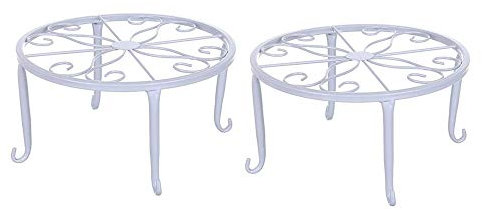 Supporto per Fiori in Metallo,2 Pezzi Supporto per Fiori in Ferro Battuto, Supporti per Vasi per Piante All'aperto, Supporto per Vaso di Fiori Bianco, Adatto a Tutti i Tipi di Piccoli Vasi di Fiori