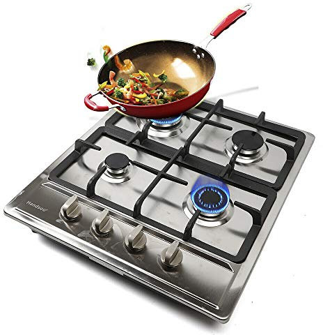 OUKANING 58 * 50cm Edelstahl Gaskocher 4 Brenner Eingebaute Herdplatte Gaskochfeld Erdgas