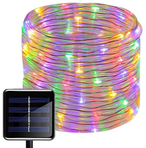 ZVO Solar Lichtschlauch Außen, 10M 100 LED Schlauch Outdoor Glasklar, 8 Modi Solar Lichterkette Aussen Wasserdichte Dekorative für Garten Balkon Terasse Hochzeit Party Weihnachten Deko(Mehrfarbig)