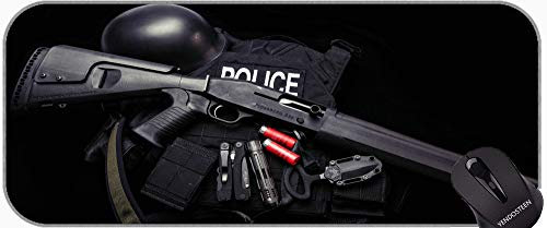 Tapis de souris long XXL motif voiture de police pistolet Mossberg 930