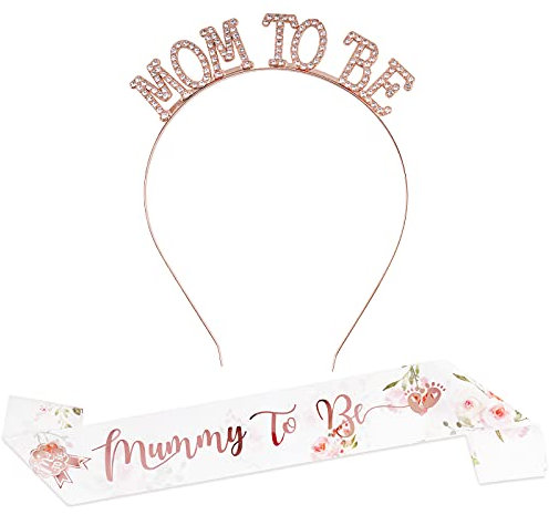 FLOFIA Mummy to Be Schärpe Bald Mama Baby Shower Party Schärpe Mum to Be Krone Mommy to be Haareif Mother to be Haarschmuck Babydusche Babyparty Schwangerschaft Mutterschaft Mama Mutti B