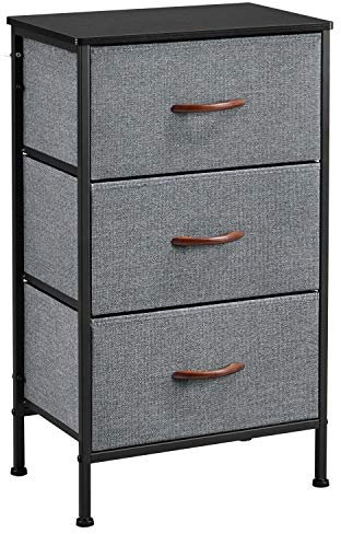 Yaheetech Chest of Drawers, Clothes Storage Unit with 3 Vertical Fabric Drawers, Wooden Top Metal Frame Cabinet Organiser for Living Room/Bedroom/Closet/Hallway, Dark Grey