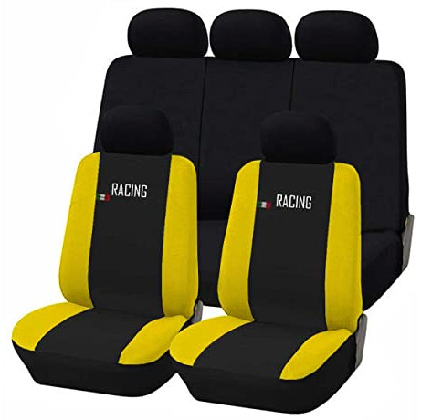 Lupex Shop Universal-Autositzbezüge, Modell Racing, Set für Vordersitze und Rücksitze, Airbag-kompatibel (Schwarz – Gelb)