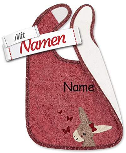 Sterntaler wasserdichtes Lätzchen mit Namen bestickt, Baby & Kleinkind Spucktuch Bestickung, Mädchen Klettlätzchen Halstuch/Babylätzchen, Esel & Schmetterlinge