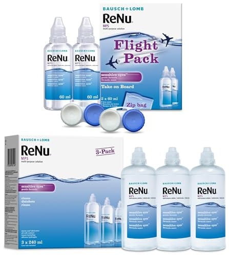 ReNu Bundle, Multi-Purpose Contact Lens Solution, 3X 240ml, and Flight Pack, 2X 60ml, for Soft Contact Lenses for Comfortable Wear, Clean, Disinfect, Rinse, Lubricate and Store Your Lenses