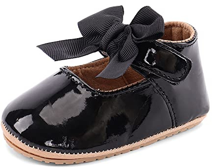 LACOFIA Chaussure Bébé Fille Chaussures Premier Pas de Baptême Princesse Bowknot Antidérapant pour Bébé Noir 6-12 Mois