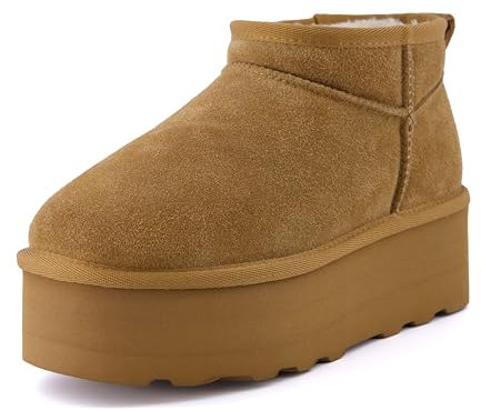 CUSHIONAIRE Damen Hippy Plateaustiefel aus echtem Wildleder + Memory Foam, Kastanie, 42 EU