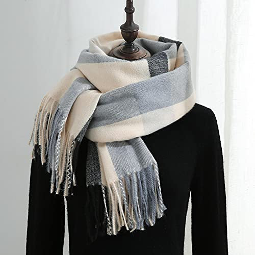 Bysonglezai Schal Damen Schals Halstuch Herren Mütze Frühling Herbst Winter Korean-Style Karo Schal Damen Winter Neue Dicke Warme Nachahmung Kaschmir Quaste Tücher Damen Schal Für Damen 70Cmx180Cm