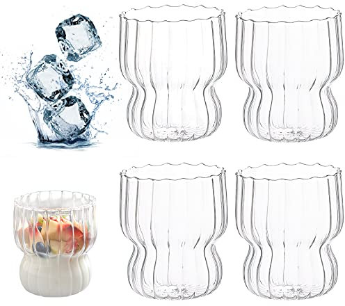 UOCAI Cocktail Gläser 4er Set, Bier Glas, Kaffeegläser Dessertgläser, Teeglas, Origami-Stil Gläser Aus Borosilikatglas Für Latte, Tee, Eis, Milch, Bier