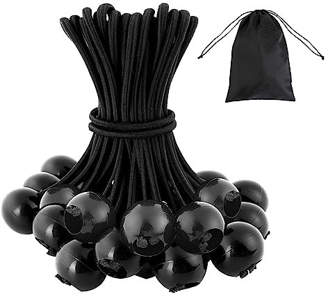 ROMON 25 Stück Spanngummis mit Kugel, Planenspanner mit Kugel 15cm, Gummispanner mit Kugel Inklusive 1 Aufbewahrungstasche für Planengummi, Zelte, Plakate, Banner, Pavillions (Schwarz)