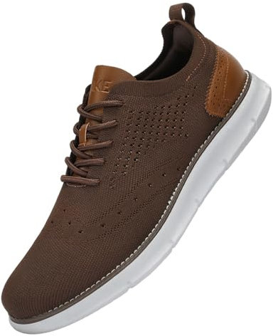SVNKE Herren Anzugschuhe Atmungsaktiv Gestrickter Stoff Schnürschuhe Formale Moderne Klassische Freizeit Schuhe Oxfords Hochzeit Schuhe Dunkelbraun 47