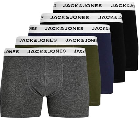 JACK & JONES Herren Unterhosen Shorts Boxershorts Trunks 5er Pack, Farbe:Mehrfarbig, Wäschegröße:L, Artikel:-Forest Night/navyblazer/DGM/Black/Black