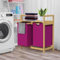 ML-Design Wäschekorb aus Bambus, Magenta, Wäschebox mit 2 Fächern, Wäschesammler mit 2 ausziehbaren Wäschesäcken 60 L, Wäschetruhe mit Ablage, Wäschesortierer für Badezimmer, Wäschetonne mit Regal