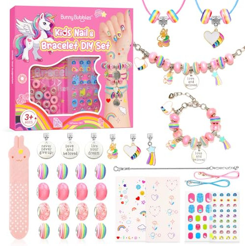 Girls Nail Varnish Sets Kids Kids Makeup Sets for Girls Age 4-12 Jewelry Beads Toy Set, gIrls Make Up Set Makeup Charms Set, Craft Kits For Kids Birthday Gift Kids Toys Bracelet Making Kit Pink