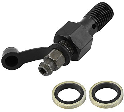 Culnflun M10x1.25mm Bleed Screw, Motorcycle Brake Master Cylinder Caliper Bleed Screw Nipple Banjo Bolt + Dust Cap, with M10 Washers(Black)