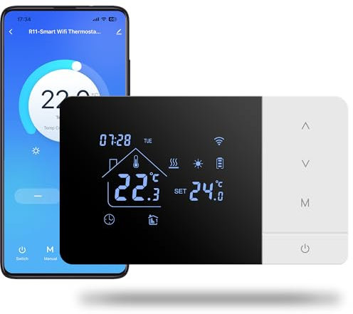 Termostato Wi-Fi a batteria con 2 fili, controllare per la caldaia a gas, termostato Tuya programmabile giornalmente, compatibile con controllo vocale di Google e Alexa.W506 3A Adatto 503 scatole