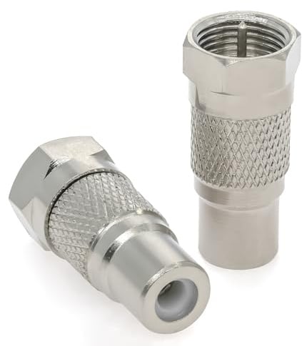 2 Stück F-Stecker auf Cinch-Stecker RCA, Koaxialadapter F auf Cinch-Buchse RCA, AV-Adapter Typ F (Kupfer), kompatibel mit Atari 2600, Fernseher, Spielkonsole, TV-Monitor und Subwoofer