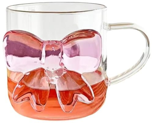 Graziose tazze di vetro con fiocco rosa, tazze di vetro con fiocco rosa, bicchieri vintage a coste, tazza da caffè per gelato da donna, decorazione per coquette, bicchieri da cocktail, regali di