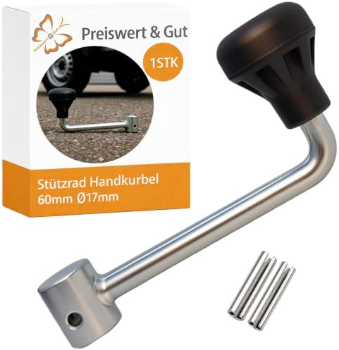 Kurbel Stützrad Anhänger 60mm für Bugrad Deichselrad Länge 153mm | Anhängerzubehör mit Achsdurchmesser 17 mm, Mit Stift für Befestigung