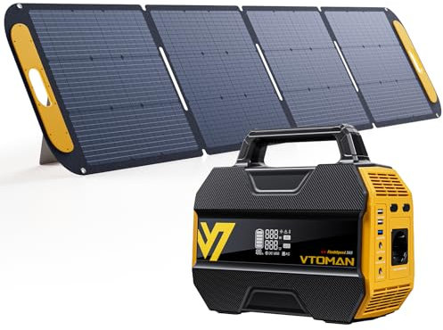 VTOMAN FlashSpeed 300 Station Électrique Portable avec 220W Panneau Solaire - 230Wh/300W (600W Pic) Générateur Solaire, Batterie LiFeP04, 100W USB-C/230V AC Sortie pour Camping, Domestique, Pêche