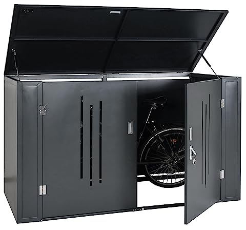 PROREGAL 2er-Fahrradgarage | HxBxT 121x202x100cm | Anthrazit | Gerätehaus Fahrradbox mit Deckel | Metall | abschließbar