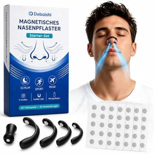 Nasenpflaster Magnet, Nasenspreizer Anti-Schnarch, 60 Stück, Besser Atmen | Starker Halt, Magnetische Unterstützung, 60 Stück Vorrat Nasenpflaster Schnarchen, für ruhigere Nächte und freieres Atmen