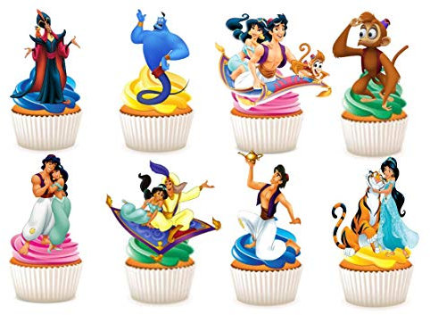 30 x Kuchen-, Backwarendekoration aus Esspapier zum Aufstellen mit Motiv „Aladdin“